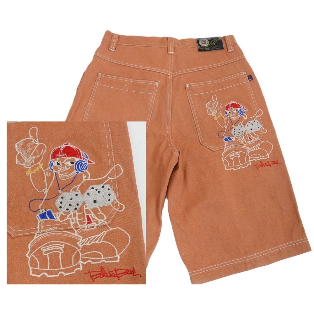 Rare! VTG 90s BLUEBOY Jean Shorts W34 L26 Skating Hip Hop Cartoon Graphic